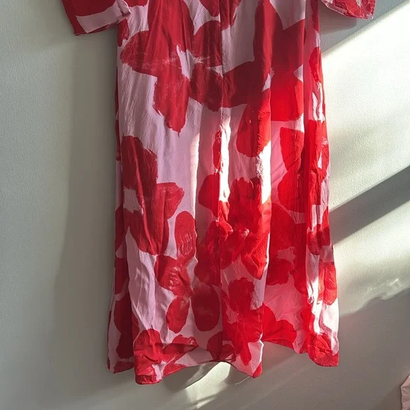 Gorman Australia red pink silk blend painted floral sheer midi dress - Picture 8 of 11